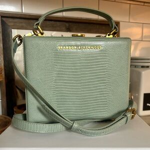 NIB Brandon Blackwood Kendrick Trunk Mint Green Leather Embossed w/Gold